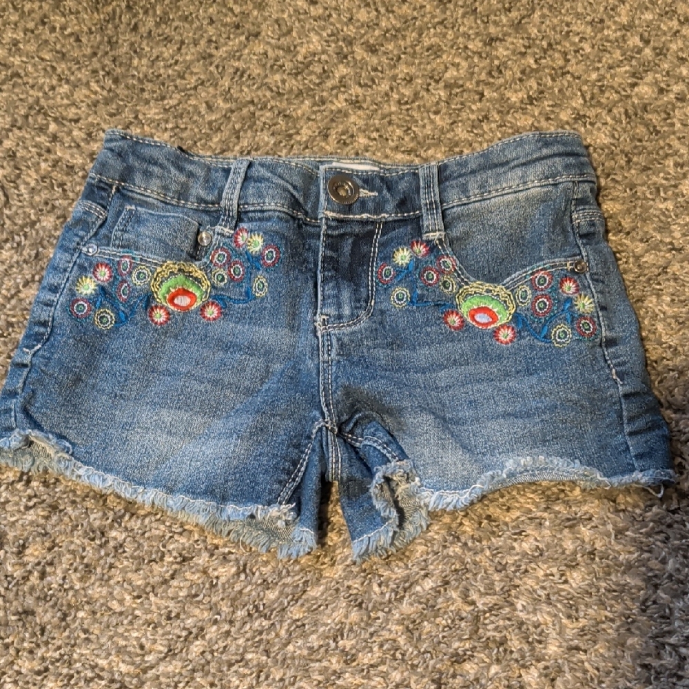 Falls Creek Blue Jean Shorts with Colorful Embroidery